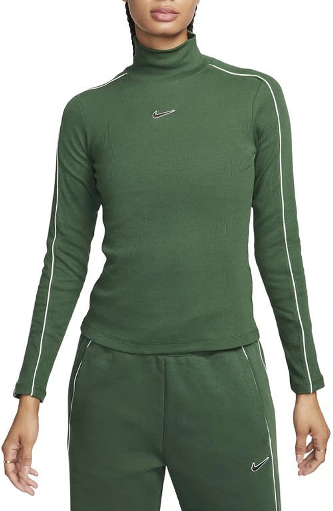 Nike Rib Cotton Turtleneck Top Fir/White at Nordstrom,