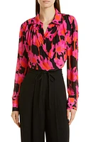 JASON WU Draped Front Crop Blouse in Black/Pink Multi at Nordstrom, Size 10