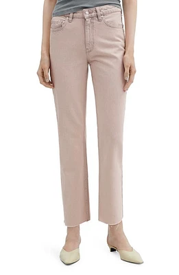 MANGO Raw Hem Crop Straight Leg Jeans Light Pink at Nordstrom,