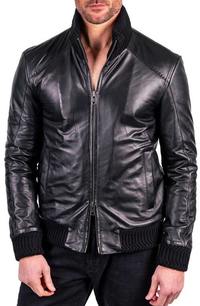 Comstock & Co. Dreamer Wind Resistant Lambskin Leather Jacket in Black at Nordstrom, Size 42