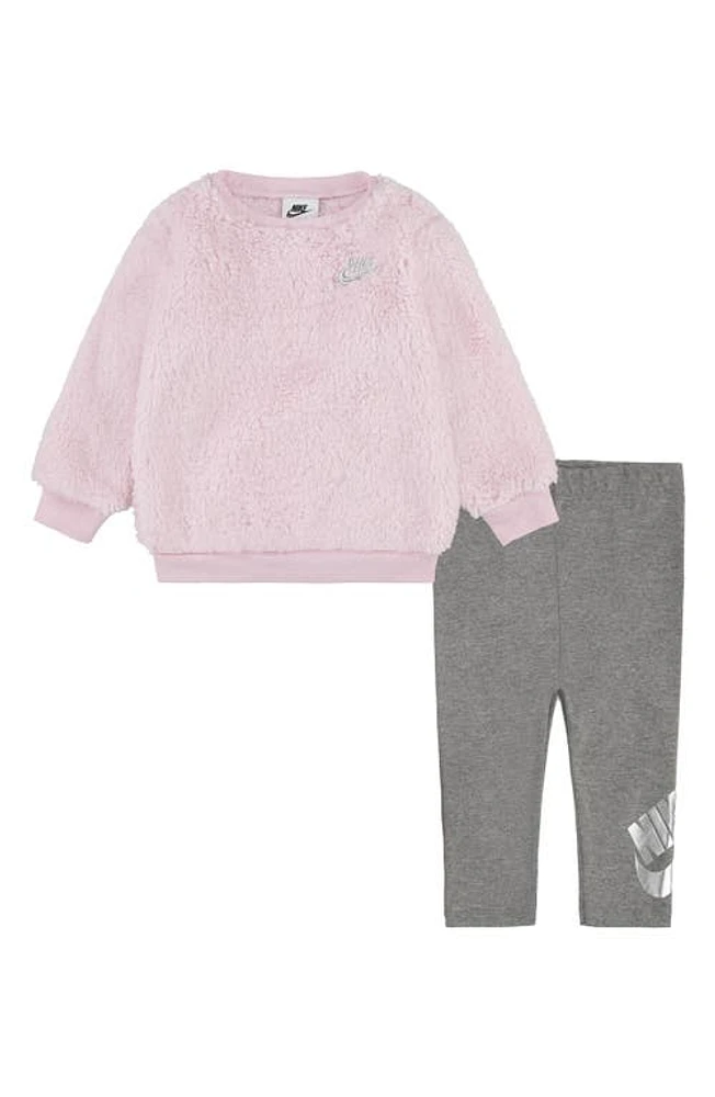 Nike Sparkle Fleece Sweatshirt & Leggings Set in Charcoal Heather at Nordstrom, Size 12M