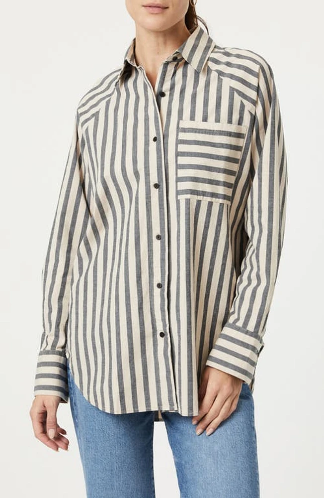 Mavi Jeans Oversize Stripe Long Sleeve Button-Up Shirt Beige Bold at Nordstrom,