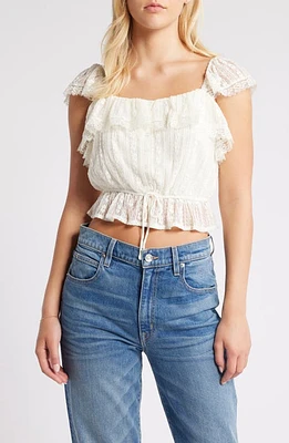 All Favor Ruffle Cap Sleeve Lace Top Cream at Nordstrom,