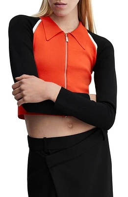 MANGO Colorblock Point Collar Zip Cardigan Red at Nordstrom,