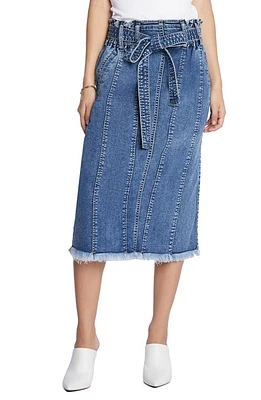 Wash Lab Denim Tie Waist Raw Hem Skirt Storm at Nordstrom,