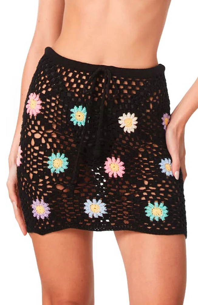 Capittana Vivi Granny Square Crochet Cover-Up Miniskirt Black at Nordstrom,