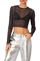 EDIKTED Marly Sequin Sheer Crop Top Black at Nordstrom,