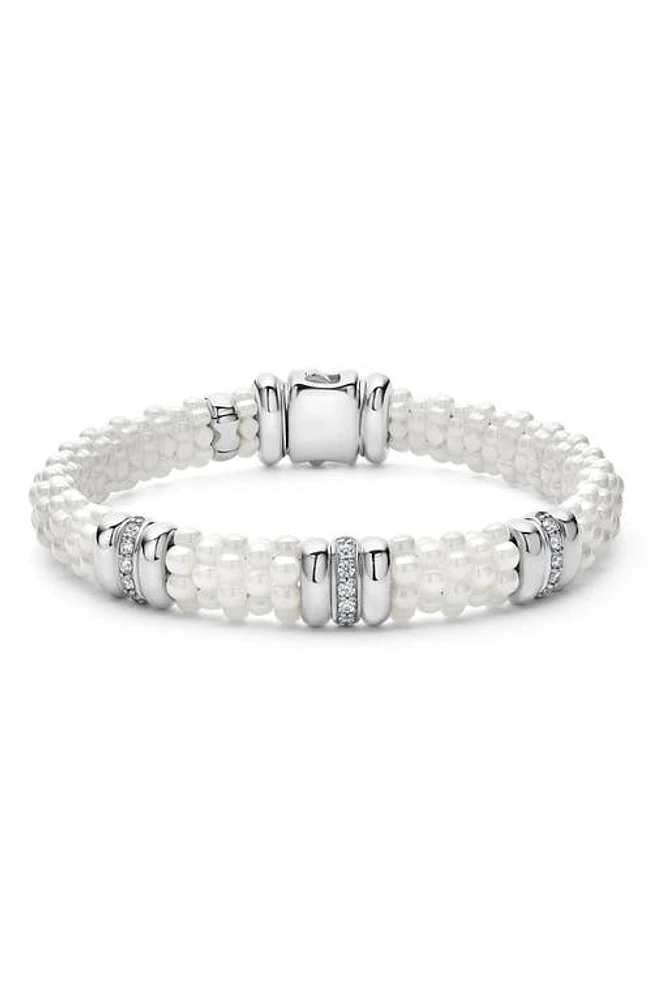 LAGOS White Caviar Triple Diamond Station Bracelet in Silver/Diamond at Nordstrom, Size 7