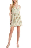 All Favor Pleated Floral Minidress Romantic Green/Coral Rose at Nordstrom,