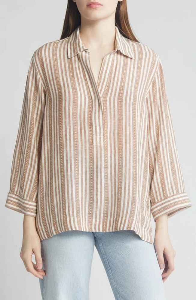 Rails Banks Stripe Linen Blend Leno Shirt Palo Santo at Nordstrom,