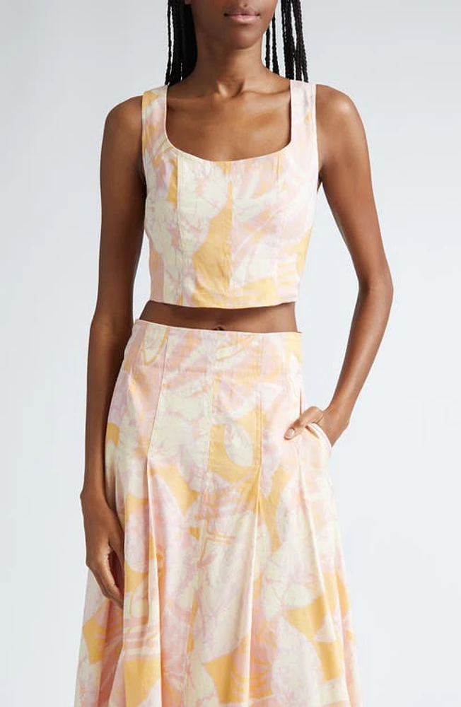 A. L.C. Isabel Print Crop Linen Blend Tank Top Cumin/Lilac at Nordstrom,