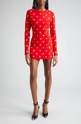 Area Polka Dot Long Sleeve Ponte Jersey Minidress in Scarlet at Nordstrom, Size Large