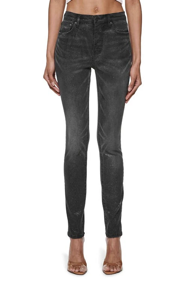 PURPLE BRAND Glitter Skinny Jeans Black at Nordstrom,