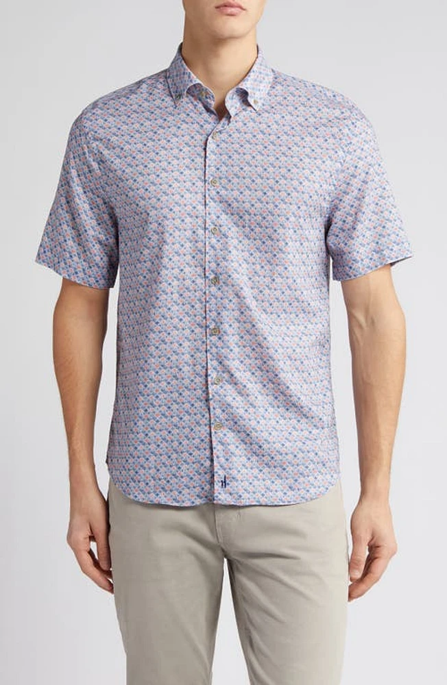 johnnie-O Sona Deco Print Short Sleeve Stretch Button-Down Shirt Lake at Nordstrom,