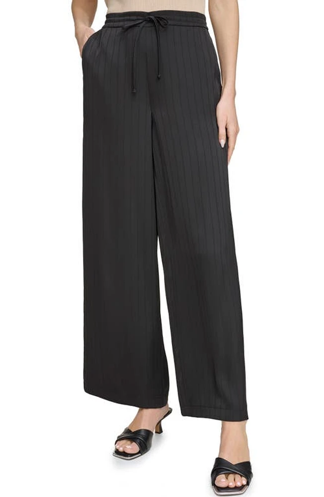 DKNY Doby Stripe Wide Leg Pants Black at Nordstrom,