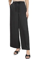 DKNY Doby Stripe Wide Leg Pants Black at Nordstrom,