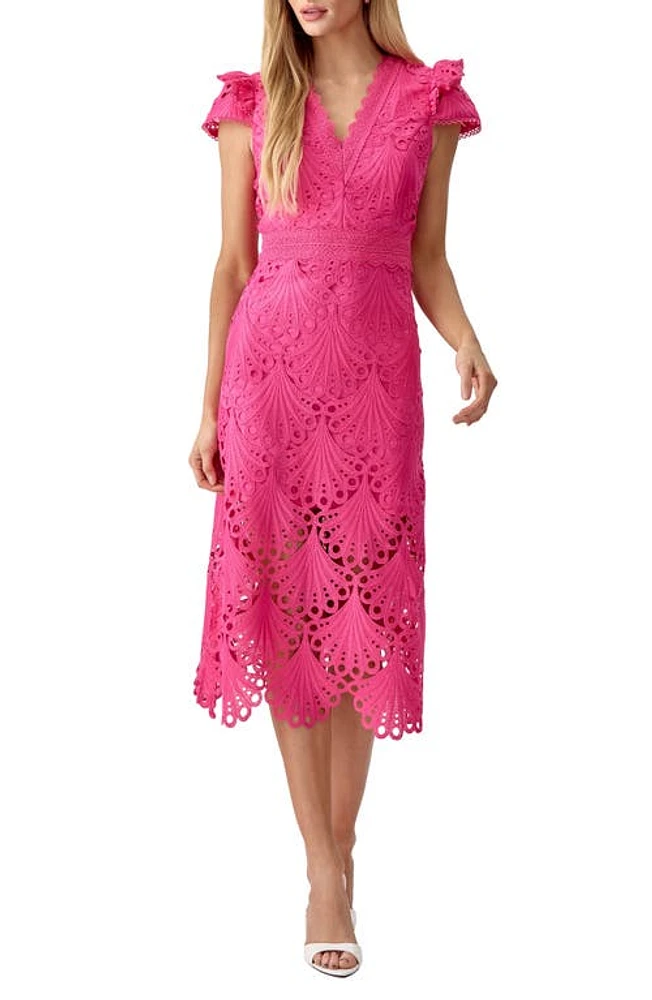 Adelyn Rae Mia 3D Embroidered Midi Dress Hot Pink at Nordstrom,