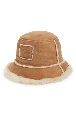 UGG(r) Genuine Shearling Bucket Hat in Chestnut at Nordstrom, Size Large