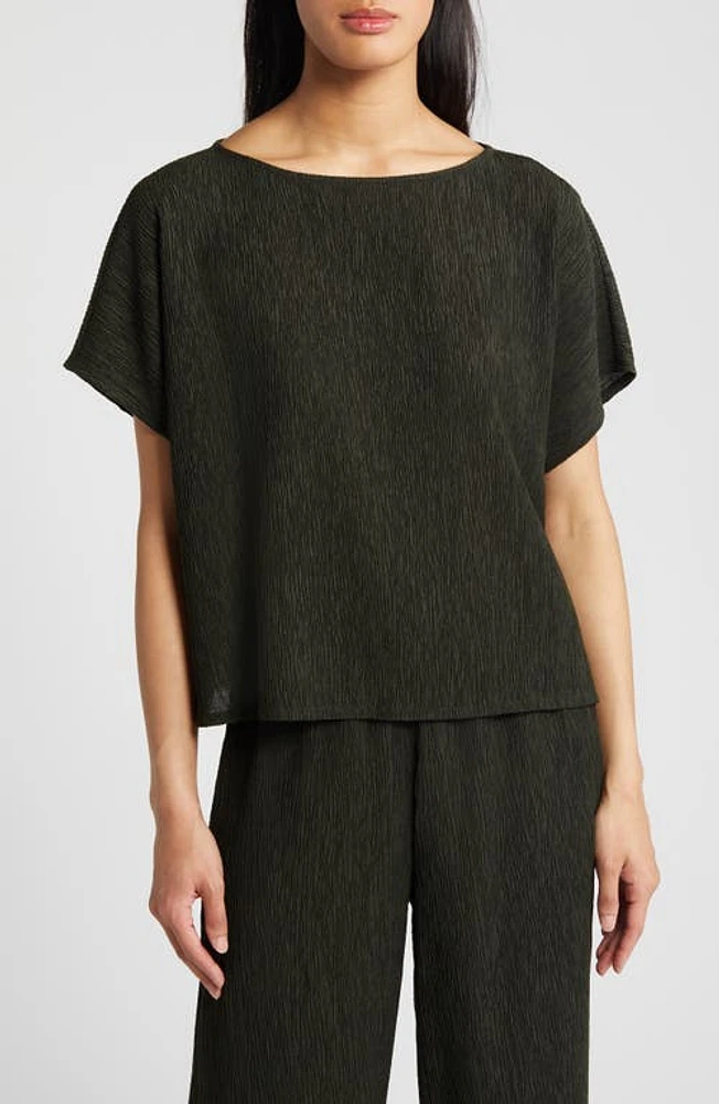 Eileen Fisher Crinkle Bateau Neck Top Seaweed at Nordstrom,