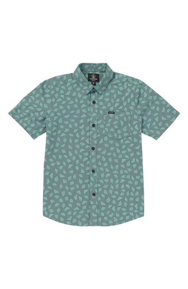 Volcom Kids' Interstone Short Sleeve Button-Up Shirt Service Blue at