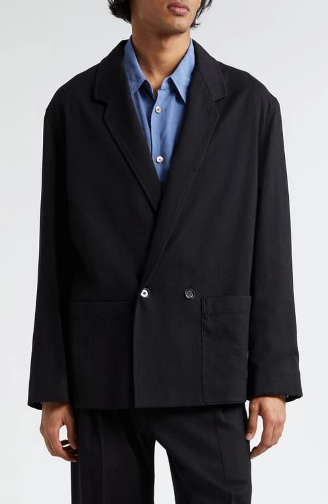 Lemaire Double Breasted Wool & Silk Workwear Sport Coat in Black Bk999 at Nordstrom, Size 38 Us