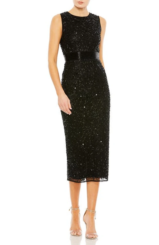 Mac Duggal Geometric Beaded Midi Cocktail Dress Black at Nordstrom,