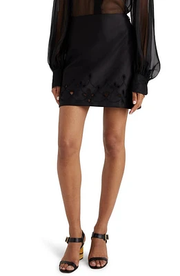 Chloé Embroidered Eyelet Satin Miniskirt Black at Nordstrom, Us