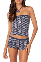 EDIKTED Flower Power Stretch Cotton Tube Top Blue at Nordstrom,