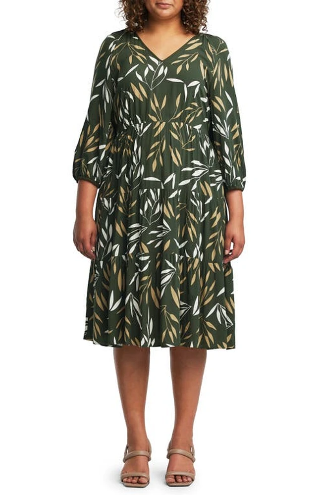 Estelle Brighton Foliage Print Midi Dress Olive/Milk at Nordstrom,