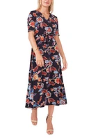 Chaus V-Neck Faux Wrap Midi Dress Navy Blue/Multi at Nordstrom,