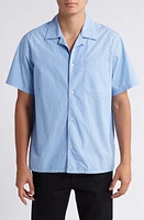 Les Deux Lawson 2.0 Stripe Poplin Camp Shirt White/Surf Blue at Nordstrom,