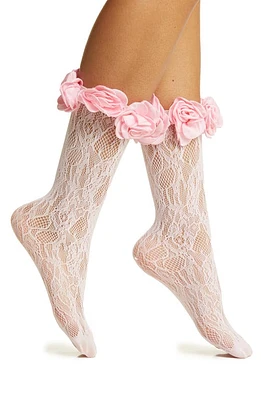 HIGH HEEL JUNGLE Rosetta Lace Crew Socks in Pink at Nordstrom