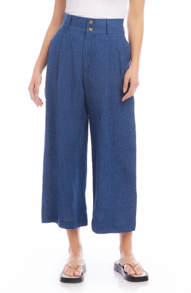 FIFTEEN TWENTY Sadie Linen Crop Wide Leg Pants in Blue at Nordstrom, Size Small