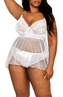 Dreamgirl Lace & Satin Babydoll Chemise Panty Set White at Nordstrom,