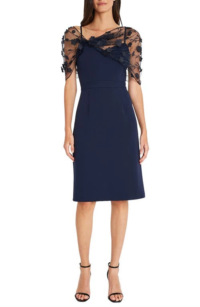 Maggy London Floral Appliqué Detail Cocktail Sheath Dress Navy Blazer at Nordstrom,