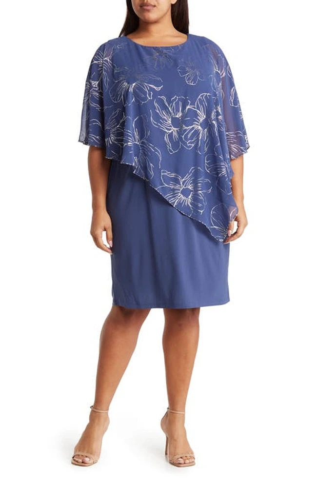 SL FASHIONS Floral Asymmetric Popover Shift Dress Wedgewood at Nordstrom, W