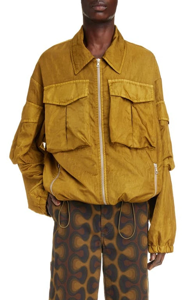 Dries Van Noten Vidway Oversize Nylon Utility Jacket Olive at Nordstrom,