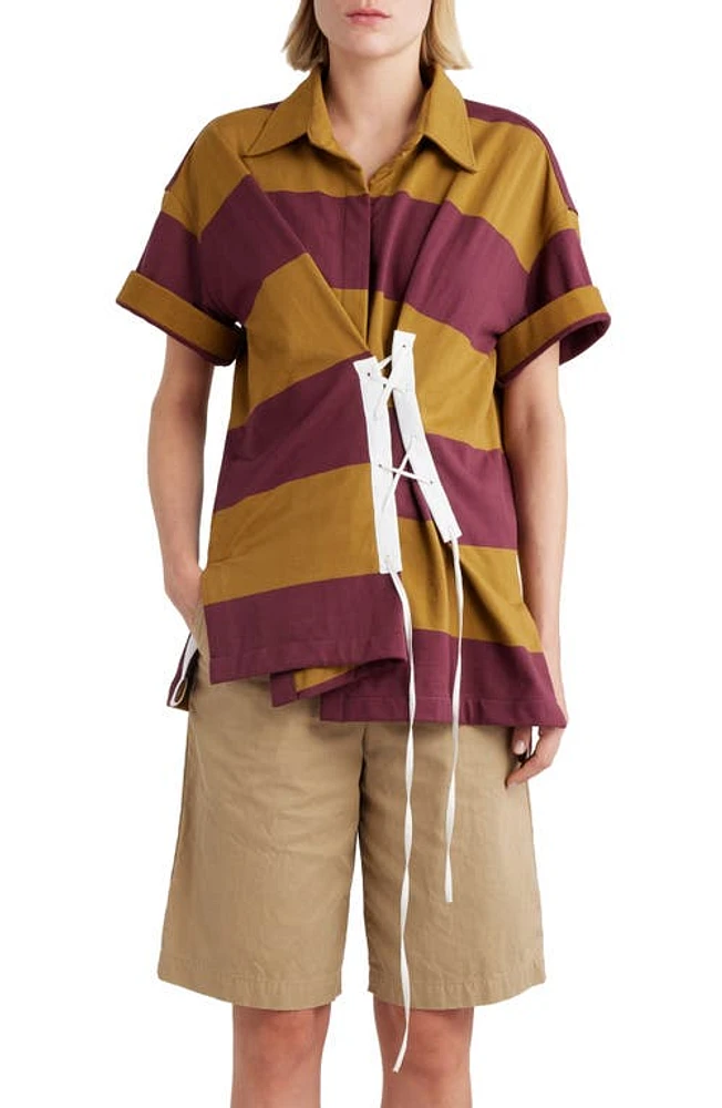 Dries Van Noten Stripe Asymmetric Cotton French Terry Rugby Shirt in Mustard 203 at Nordstrom, Size 6 Us