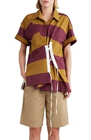 Dries Van Noten Stripe Asymmetric Cotton French Terry Rugby Shirt in Mustard 203 at Nordstrom, Size 6 Us