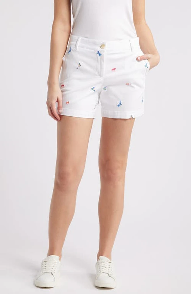 Tommy Bahama Seaside Boracay Embroidered Detail Stretch Cotton Blend Shorts White at Nordstrom,