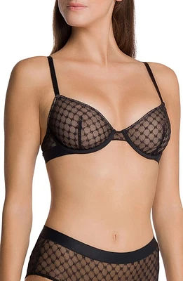 Wolford Sheer Logo Unlined Underwire Demi Bra Black at Nordstrom,