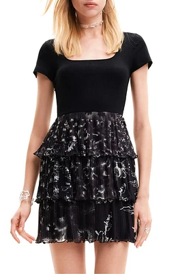 Desigual Pleated Combination Minidress Black at Nordstrom,