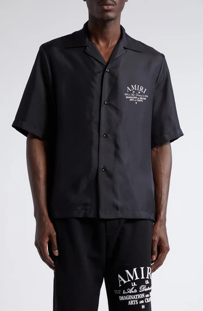 AMIRI Arts District Silk Bowling Shirt in Black at Nordstrom, Size X-Large