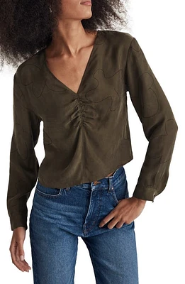 Madewell Print Brushed Ruched Front Top Expedition Green at Nordstrom,