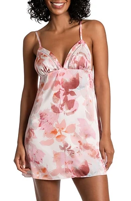 Midnight Bakery Marion Print Ladder Trim Satin Chemise Cream at Nordstrom,