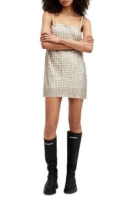 AllSaints Opeline Studded Minidress White/Gold at Nordstrom, Us