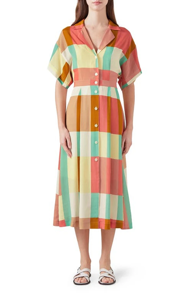 LK Bennett Izzy Block Print Midi Shirtdress Rose at Nordstrom, Us