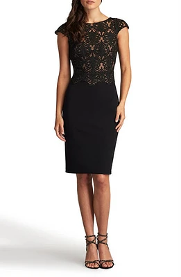 Tadashi Shoji Corded Lace & Crepe Sheath Dress Black/Beige at Nordstrom,