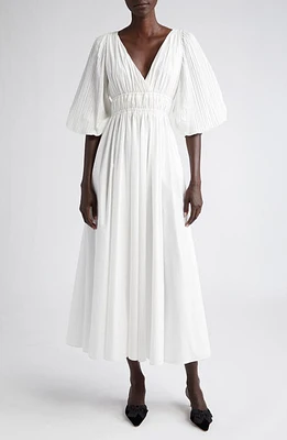 Altuzarra Kathleen Shirred Long Sleeve Midi Dress in Optic White at Nordstrom, Size 12 Us