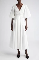 Altuzarra Kathleen Shirred Long Sleeve Midi Dress in Optic White at Nordstrom, Size 12 Us